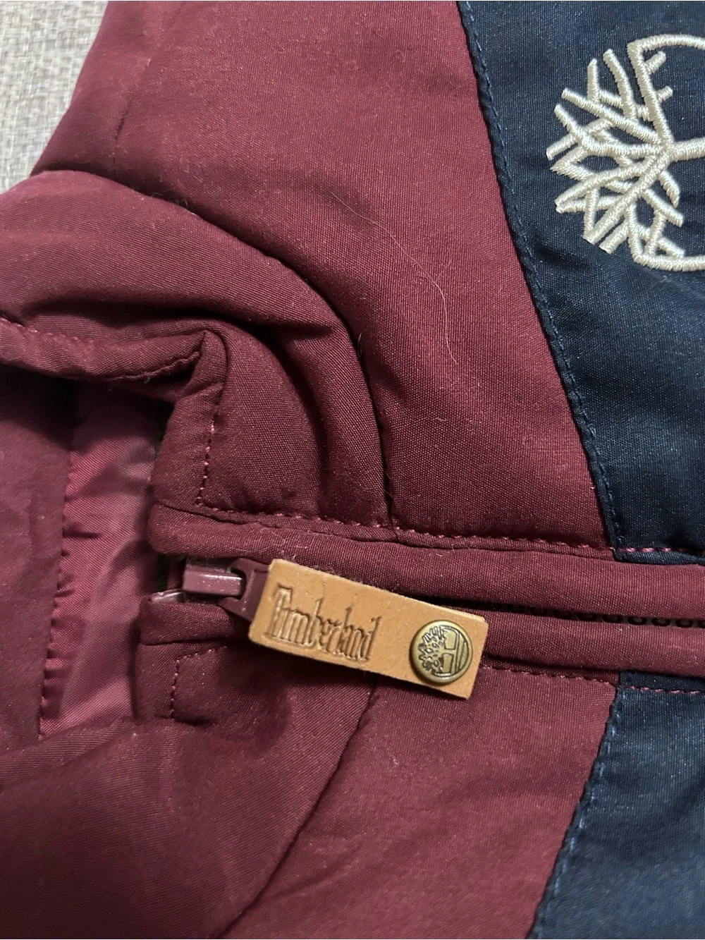 Timberland Kids Maroon Quilter Puffer Vest with Navy Accent. Size 24M